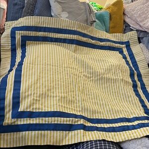 Waverly ~Yellow & White Striped Pillow Case w/ Blue Ribbon~Large Square ~Cotton